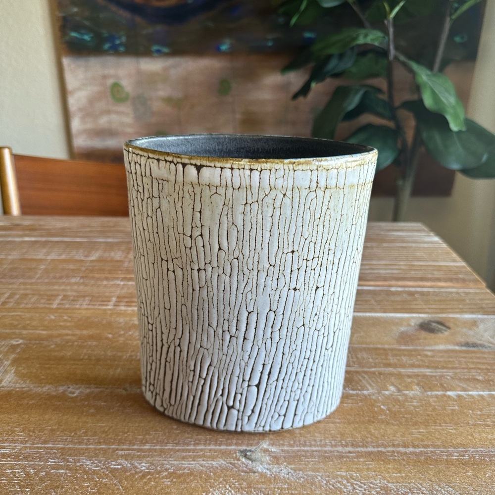 Ivory Crackle Glazed Studio Pottery Vase Vessel